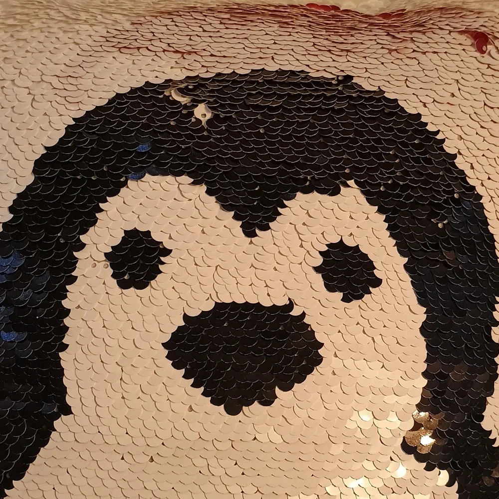 Pier 1 Festive Penguin Sequin Pillow-Double Sided- Red, Black, White